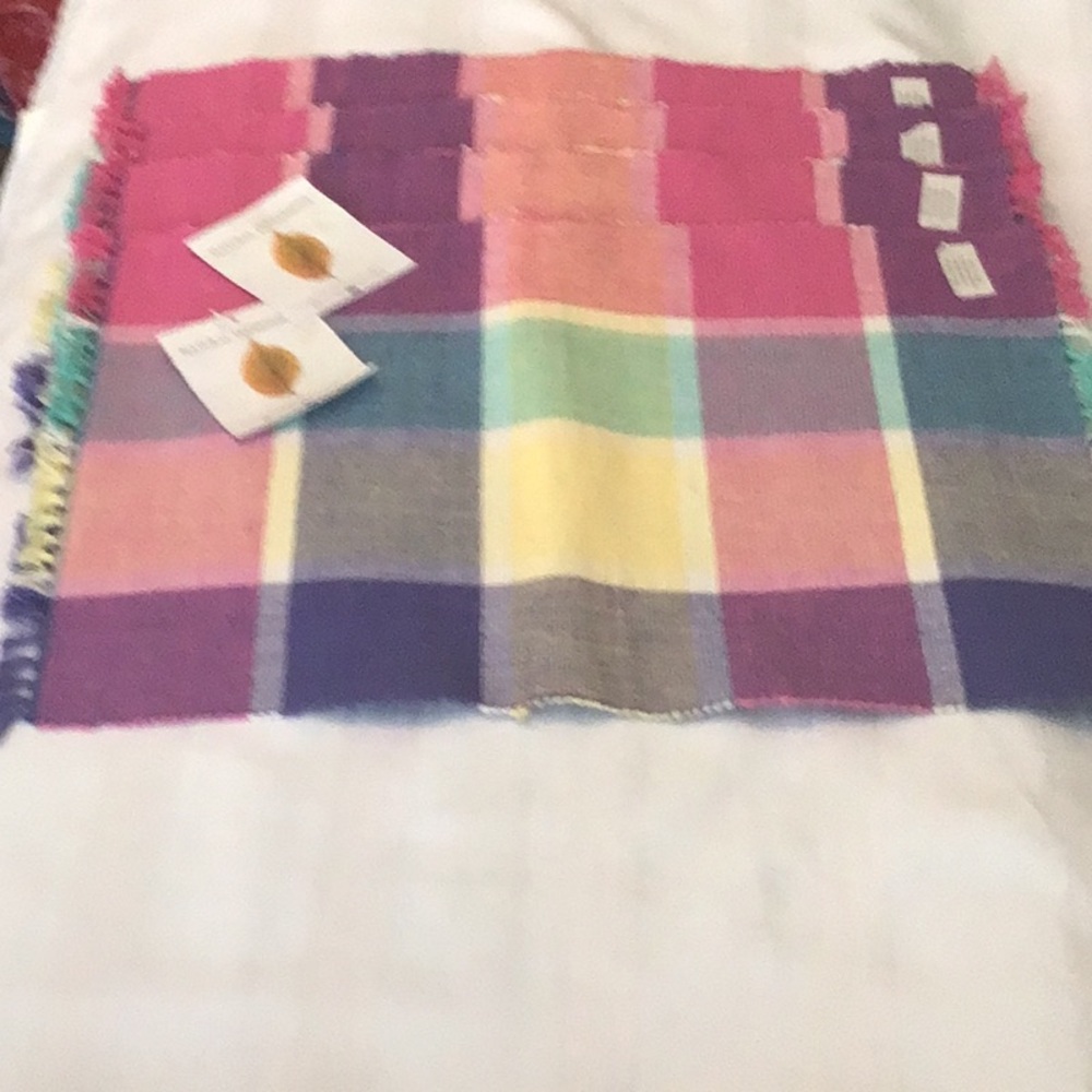 Natural Impressions set of 4 placemats 100% cotton woven pastel plaid preowned